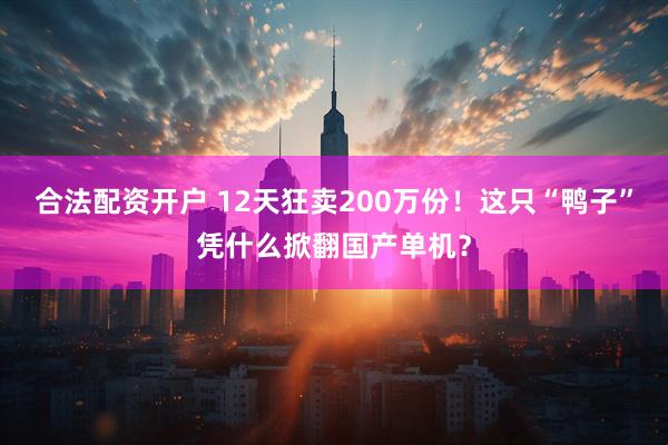 合法配资开户 12天狂卖200万份！这只“鸭子”凭什么掀翻国产单机？